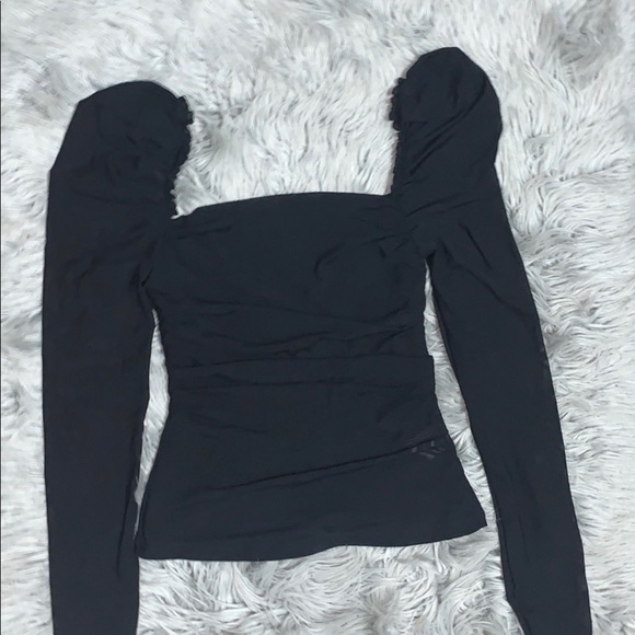 Sheer Mesh Rushed Ruffle Top - Picture 2 of 2